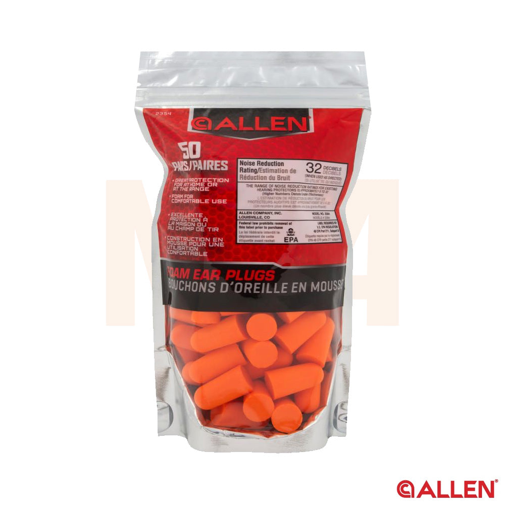 Allen Foam Ear Plugs 50 Pairs Orange